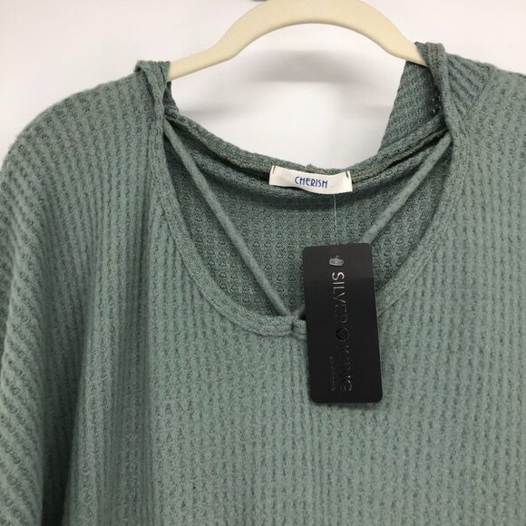 Cherish Sage green waffle knit hooded pullover - Picture 4 of 12